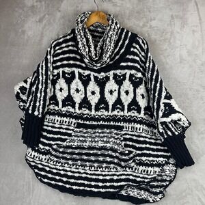 Free People FP Rosie Lee Cowl Neck Poncho Bohemian Women's Knit Sweater M Medium